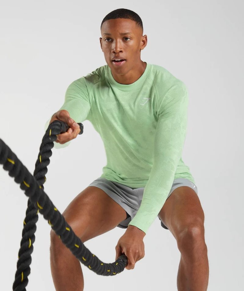 Men's Gymshark Geo Seamless Long Sleeve T-Shirts Light Green | CA 056N18